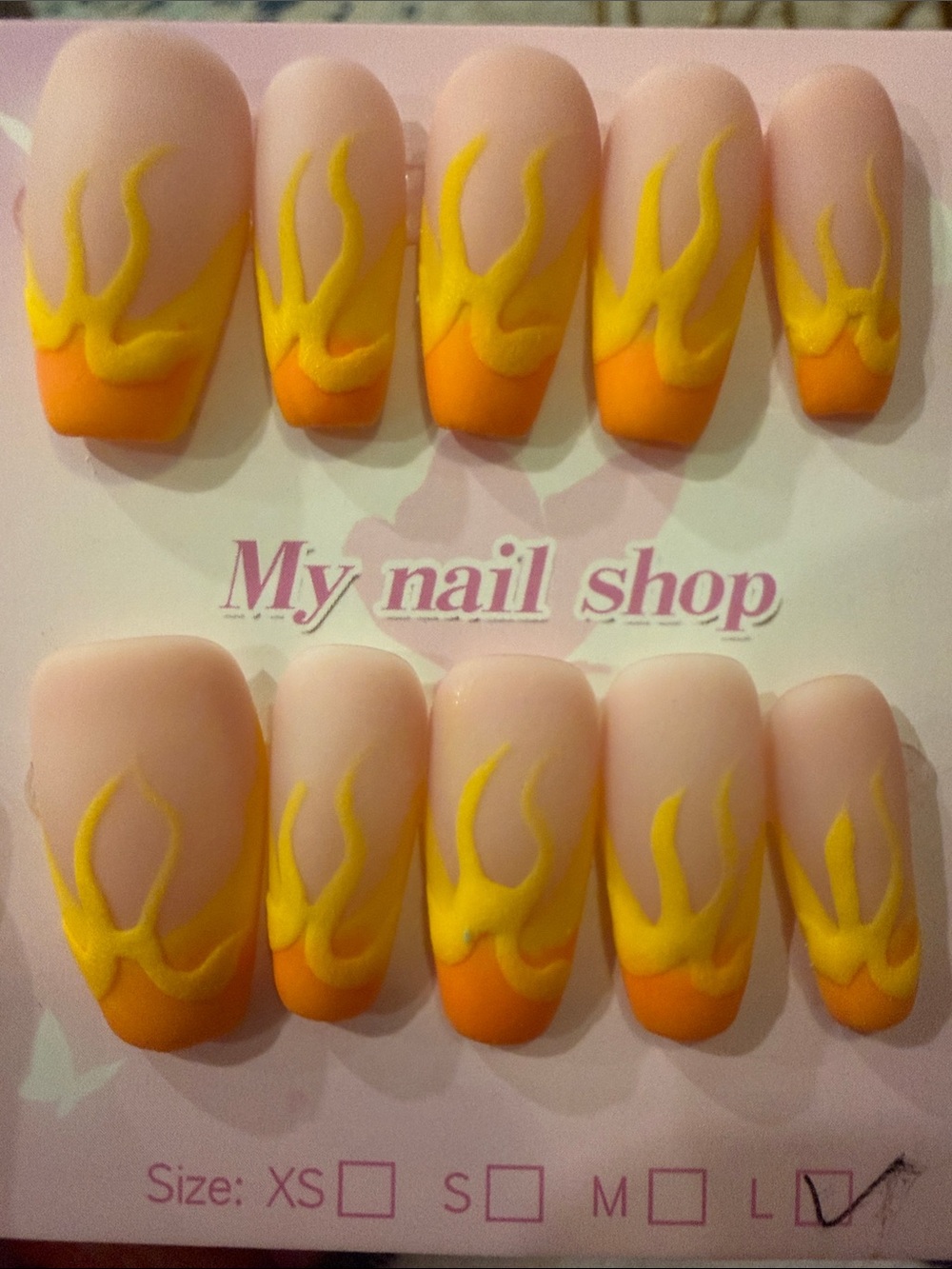 Women’s matteOrange & Yellow Flame handmade acrylic Press-On Nails